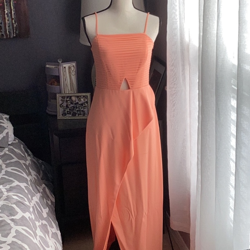 Gianni Bini Orange Ruched Sundress with Slit and Spaghetti Straps